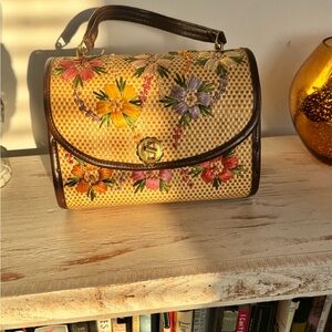 Floral Embroidered Woven Shoulder Bag